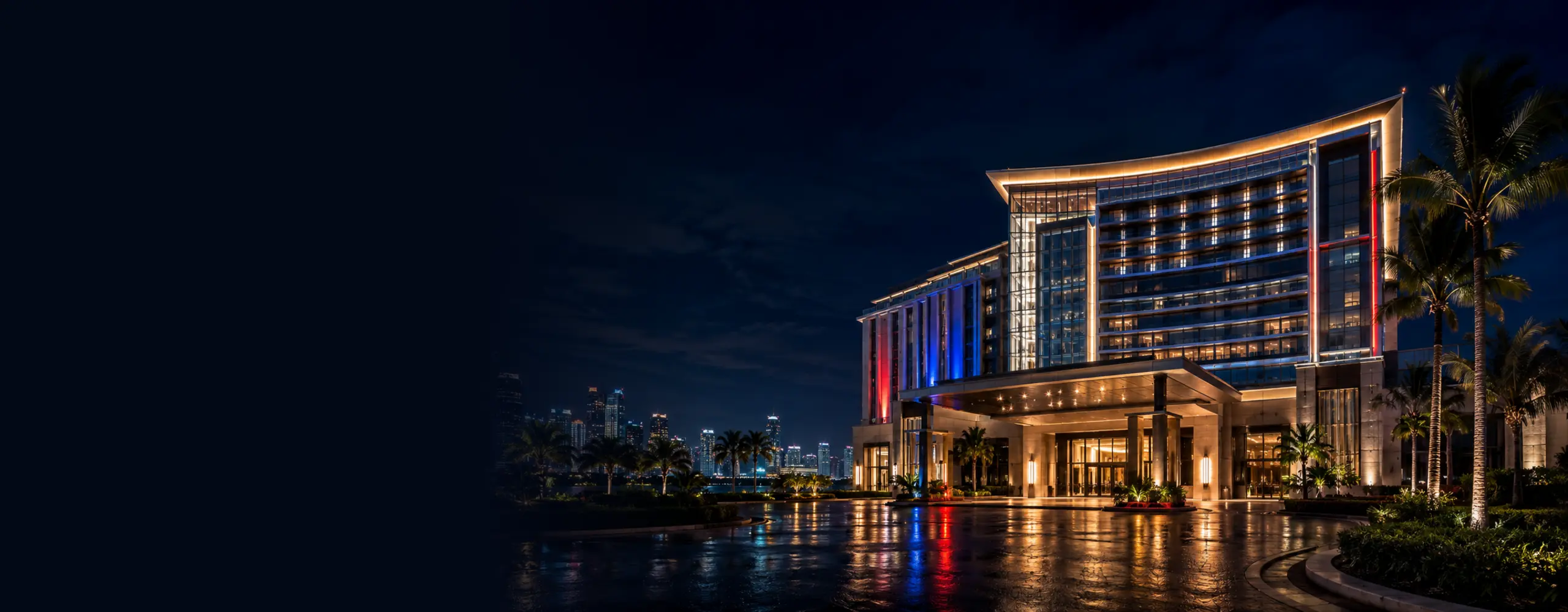 Panama casino building illuminated at night